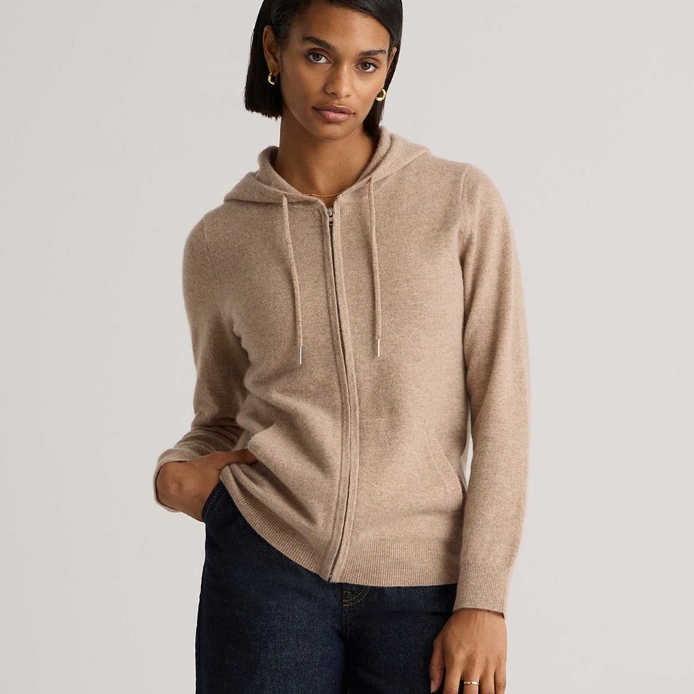 Quince Mongolian Cashmere Full-Zip Hoodie In Oatmeal S